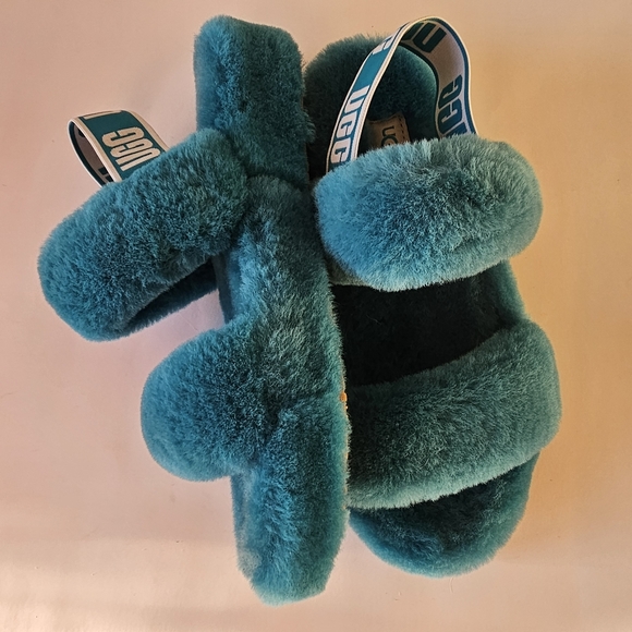 NWOT  Women Oh Yeah Slingback  Iconic fluffy Slipper Size 8 Aquatic Blue Color - Picture 6 of 8